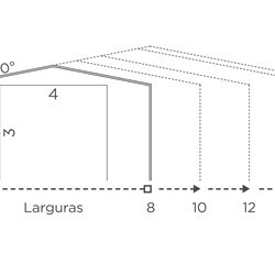 desenho esquemático de um Delta com altura no beiral de 3m com tamanhos de larguras e portão
