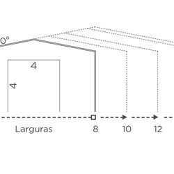 desenho esquemático de um Delta com altura no beiral de 5m com tamanhos de larguras e portão