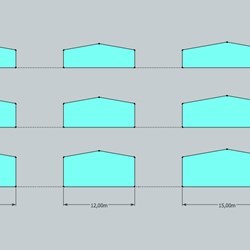 comparação da seção de todos os galpões Delta com larguras e alturas