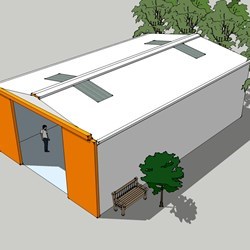 a small Delta warehouse with size of 8m wide, 4m heigh and 13 long with a 4x4m door for easy access with a forklift